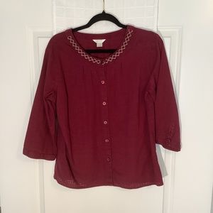 Christopher & Banks Ladies Button Down Top Wine Size L